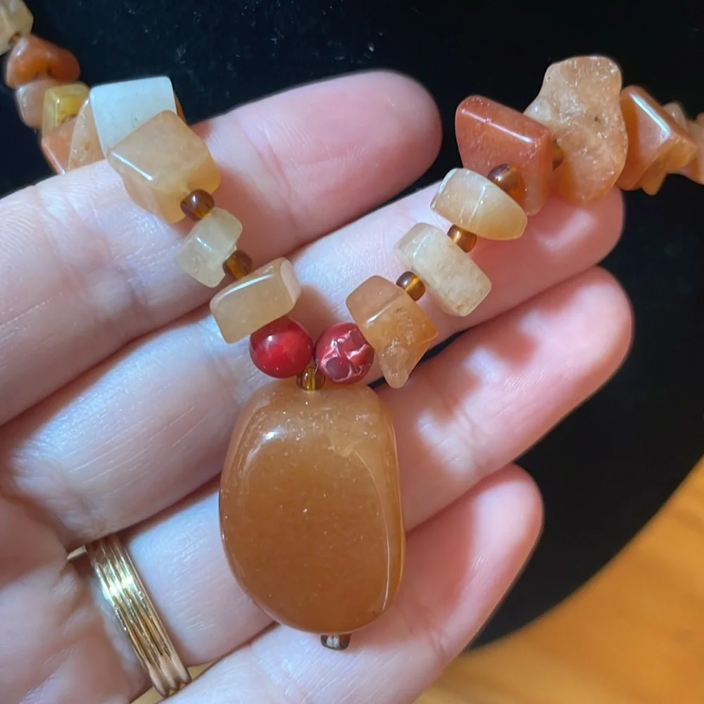 Vintage Orange Honey Stone Necklace